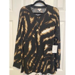 LULAROE- Mark Mens Black and Tan Long Sleeve Shirt size Large